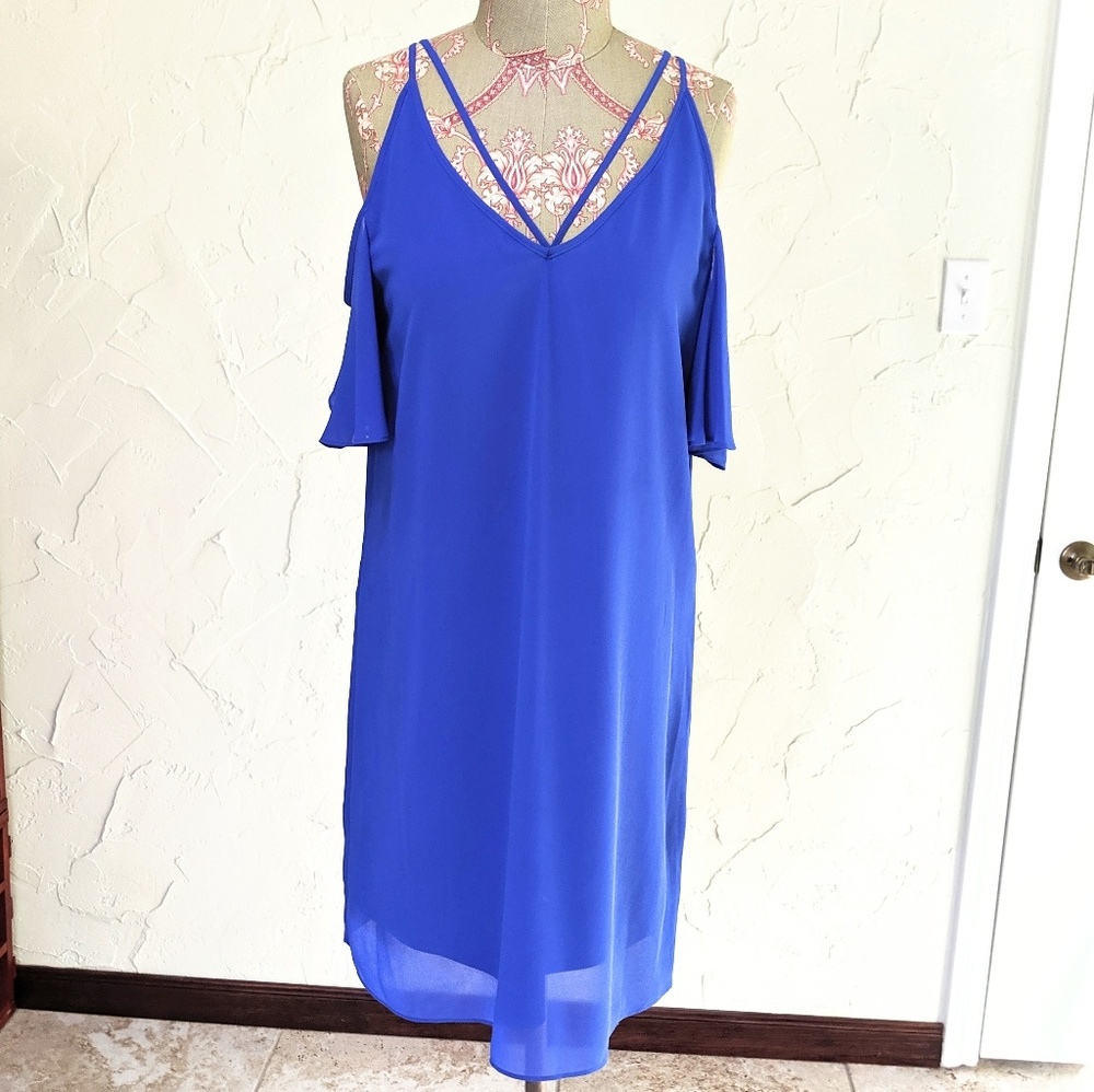 IN Blue Silky Chiffon Shift Dress Navy Cobalt
